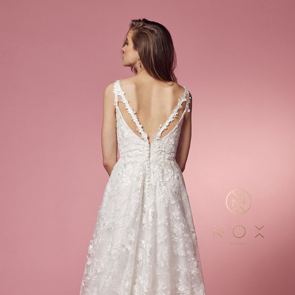 NEW LONG OFF SHOULDER SLEEVELESS A-LINE WEDDING DRESS WITH ZIPPER BACK NX JE922 - Picture 6 of 9